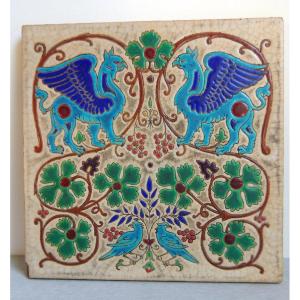 Cloisonne Ceramic Tile , Longwy France , Art Nouveau Early 20th Century