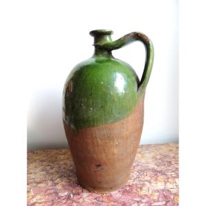 Glazed Pottery, Oil Jug, Earthenware Jar From Charente Chapelle Des Pots, 18th Century