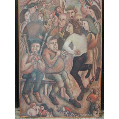 Painting Jean René Gheroldi, Breton Painter, Epicurean Scene.