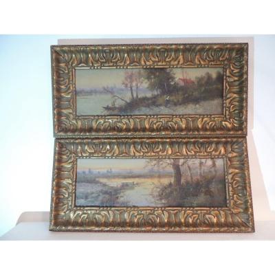Old Paintings Signed Blasco Animated Tree Landscape 19th.