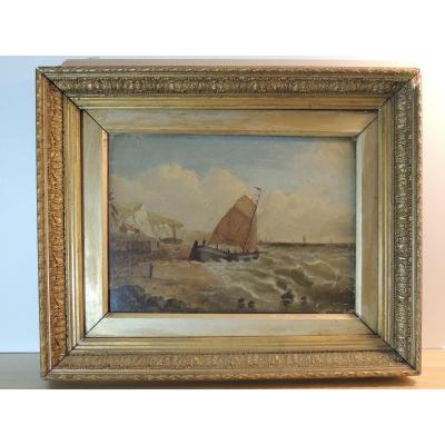 Marine Oil On Canvas From The 19th Century By H. Defraine