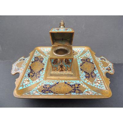Inkwell In Bronze And Cloisonné Enamels From The 19th Century