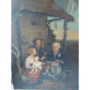 Table XVIII, Oil Painting On Canvas Family Around A Table For This Refresh