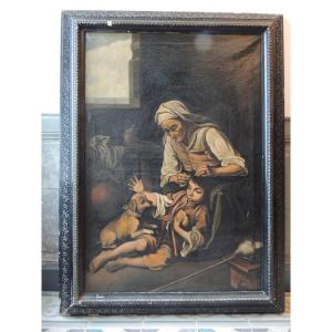 Old Table, Oil Painting On Canvas After The Brothers Le Nain, Napoleon III Period