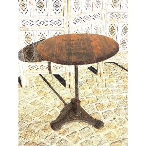 Bistro Pedestal Table, Cast Iron Foot Bar Table, Oak Wood Tray