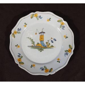 18th Century Nevers Earthenware Plate. Chinese Decor