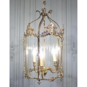 Large Louis XV Style Hall Lantern In Gilt Bronze