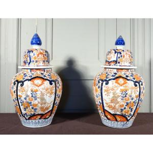 Pair Of Imari Porcelain Covered Pots