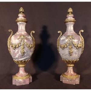 Pair Of Covered Marble Vases