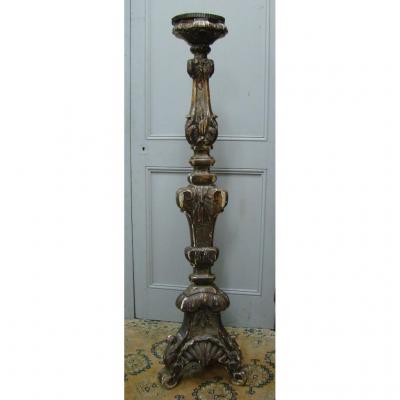 Grand Pique Candle Carved Polychrome And Gilded