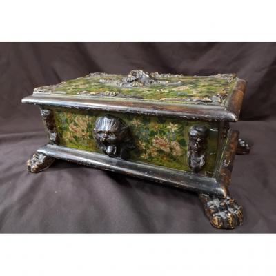 Italian Box Carved And Lacquered Polychrome.