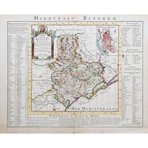 Old Geographical Map Of The Diocese Of Béziers