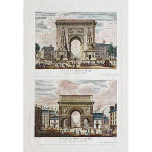 Antique Engraving – Porte Saint Denis – Porte Saint Martin – Paris