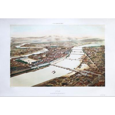 Gravure Ancienne – Lyon – Guillotière – Voyage Aérien En France