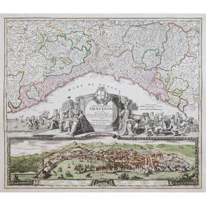 Old Geographical Map Of Genoa - Italy