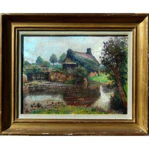 Raoul David (1876-1950) Glazed Rennes Brittany "roussières Mill In Pocé Les Bois 1942"