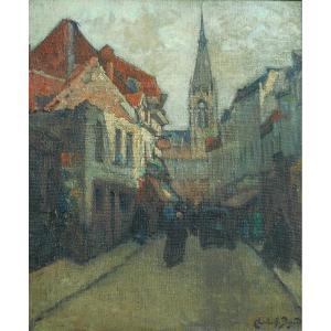 Charles-henry Bizard (roubaix 1887-lyon 1954) Street In Roubaix Or Tourcoing