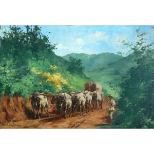 Adrien Henri Van Emelen (1868-1943) Team Of Oxen In Brazil - 1928