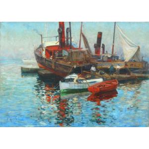 Alphonse Léon Germain - Thill (1873-1925) The Port Of Algiers Hst 65 X 92 Cm