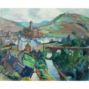 Louis Martin De Verfeuil (1915-1993) Estaing - Rouergue Hst 50 X 61 Cm