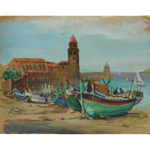 Paul Neri (1910-1965) Collioure - Gouache 38 X 49 Cm -paul Néri