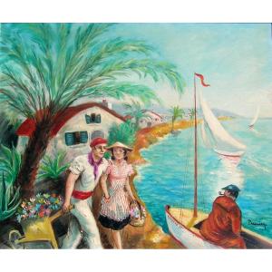 Marcel Prunier (1894-1988) Côte d'Azur (composition) Hst 54 X 65 Cm