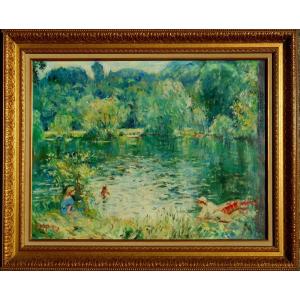 Max Agostini (1914-1997) Swimming In The Creuse At Gargilesse - Crozant School - Hst 50x65cm
