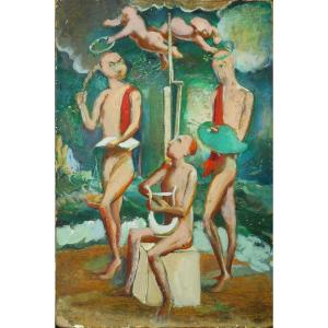 Raymond Moisset (1906-1994) "allegory Of The Arts - Painting Literature Music"