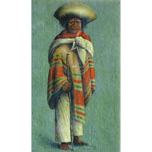 Chile, Bolivia, Peru ? Pair Of Paintings - Man And Woman In Traditional Costume - Monogrammed 