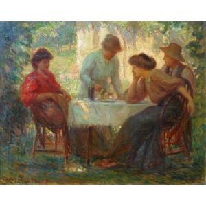 Daniel Tixier (1862-1915) Hst 65 X 81 Cm Dated 1908 - "after Lunch"