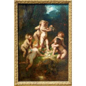Alexandre Marie Longuet (1805-1851) Hst 50 X 34 Cm "cherubs"
