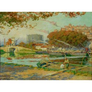 Louis Raoul Guiraud (1888-1976) Beziers -hsp 90 X 120 Cm !!! 1944- Luminist Béziers