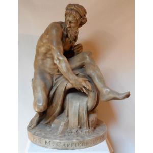 Jean Jacques Caffieri (1725-1792) Patinated Terracotta: The River 1759 -h:58 Cm