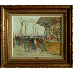 Pietro De Francisco (1873/1969) Marseille - Santon Market - Oil On Canvas, 38 X 46 Cm