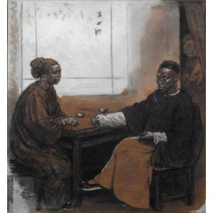 Felix Regamey (1844/1907) Scene Of Life In China - 20 X 18 Cm