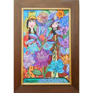 Ahmed Louardiri (1928/1974) Morocco - Berber Wedding 1971 - Oil On Canvas 50 X 32 Cm