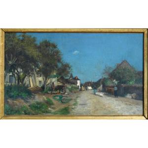 Ernest Hareux (1847/1909) Entrance To The Village Of Crozant - Oil On Canvas, 35 X 60 Cm