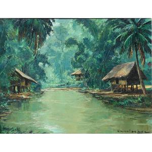Heni Mege ( Mège) 1904/1984 Cambodia 1954 Siem Reap Morning On The River