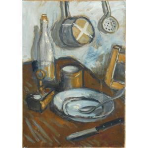 Auguste Chabaud (1882/1955) Hst 54 X 38 Cm -bottle And Saucepan