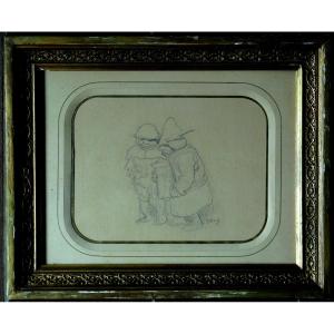 Gustave Doré (1832/1883) Drawing 15 X 20 Cm (27 X 33 Cm Framed) 2 Gnomes