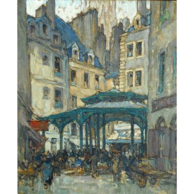 Georges Gobo (1876-1958) Saint Malo -market In Halle Aux Poissons Destroyed In 1944