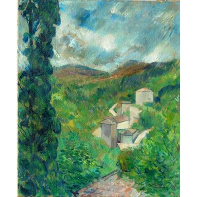 Cubizing Landscape Signed Pavil Circa 1930