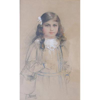 Henri Jamet (1858-1940) -crozant- Gargilesse-gien- Portrait Of Young Girl 1916