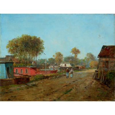 Gustave Mascart (1834-1914) Paris - The Seine On The Island St Denis - Hst 50x65cm