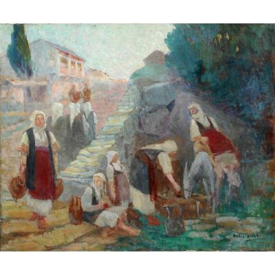 André Vidal - Greece (greece) - Macedonia - Buf Near Florina (c 1920) Hst 54x65cm