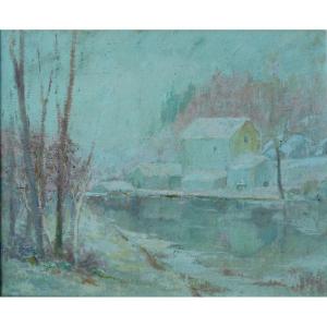 Albert Moreau - Crozant School - Snow Landscape In Creuse