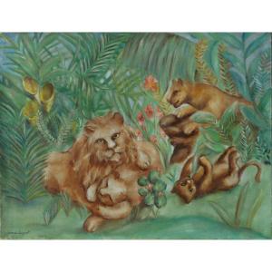 Irène Lagut (1893-1994) Companion Of Picasso Between 1916 And 1923 And Student-lion (naive Art)