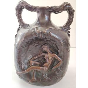 Art Nouveau Bronze, 1890-1910, Signed Levasseur, Naturalistic Brown Patina.