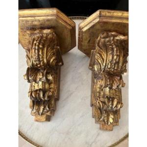 Pair Of Wall Console In Golden Wood