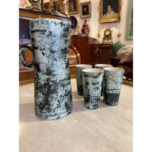 Pitcher And 4 Goblets Signed Jacques Blin
